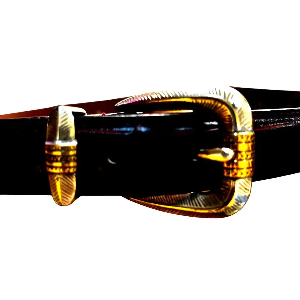 Arden Italian Calfskin Leather mahogany brown belt sz 32 silver gold conchos